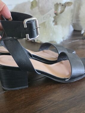 TOP Moda Black Ankle Strap Block Heel Sandals